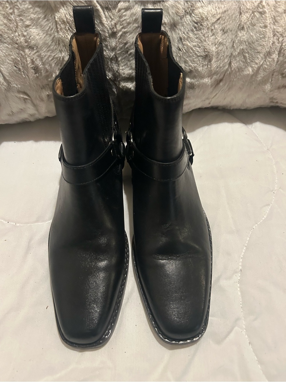 Madewell Black Leather Harness Ankle Boots